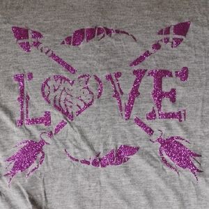 Gray T-Shirt with Purple Glitter Love Design